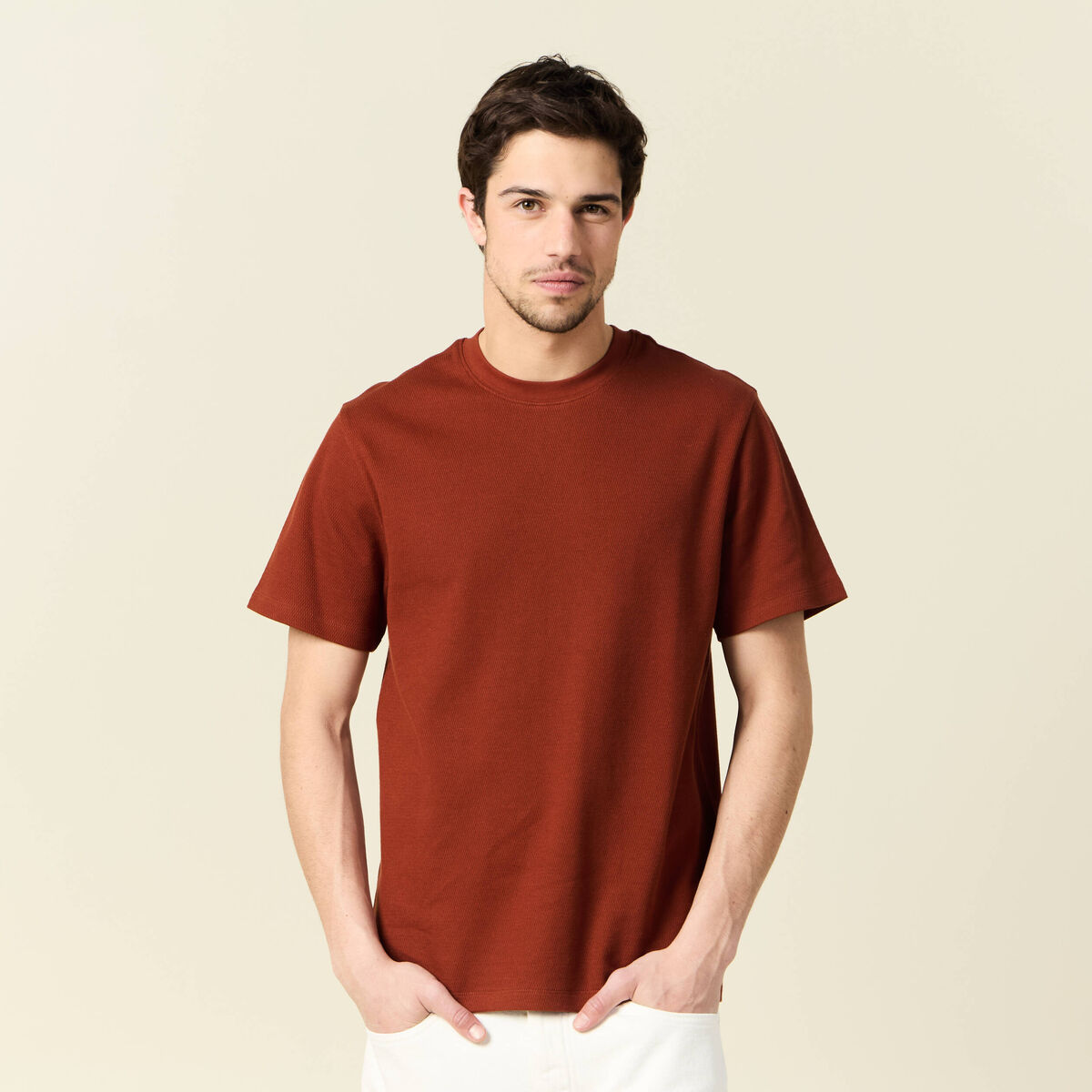 T-shirt manches courtes marron cognac homme