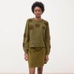 Pull manches longues col rond vert olive femme