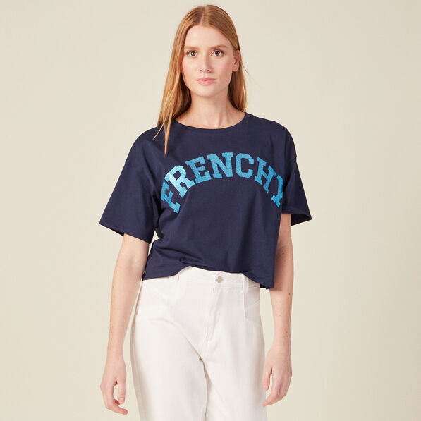 T-shirt manches courtes bleu marine femme