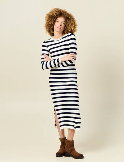 Robe tricot longue ajustée bleu marine femme