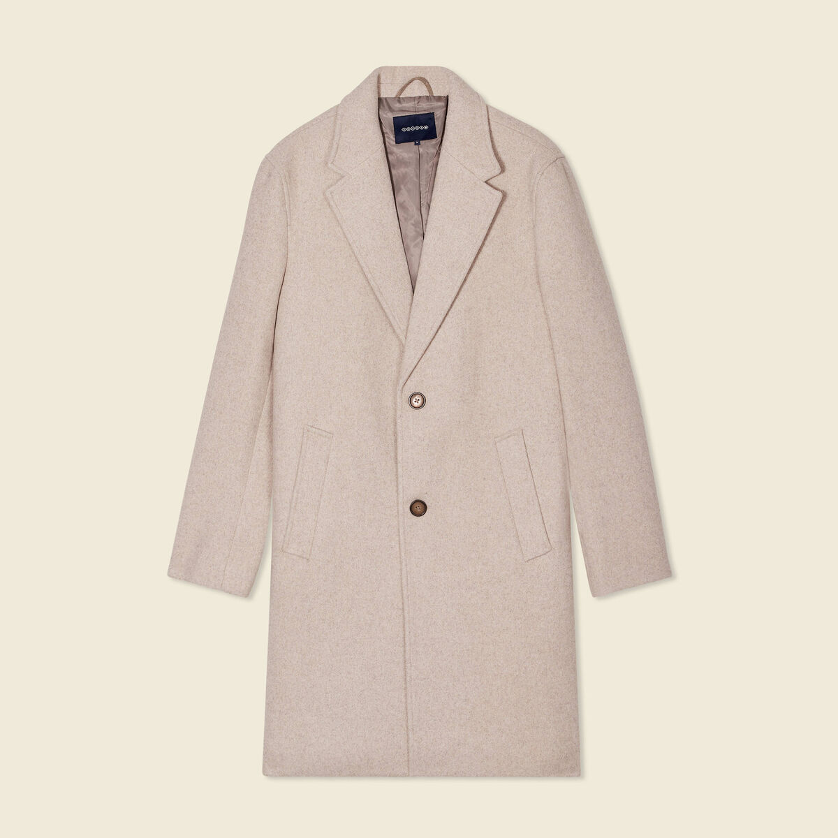 Manteau long boutonn&eacute; beige homme
