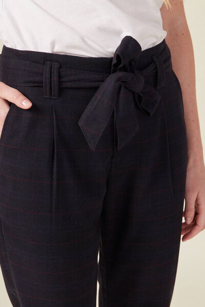 Pantalon carotte ceinturé bleu marine femme