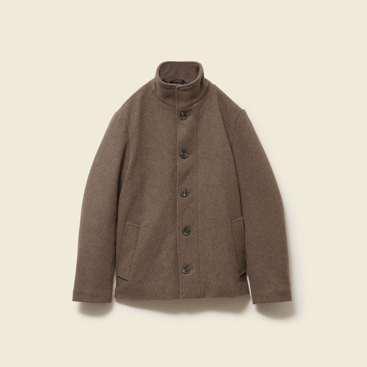 Manteau droit court col montant taupe homme