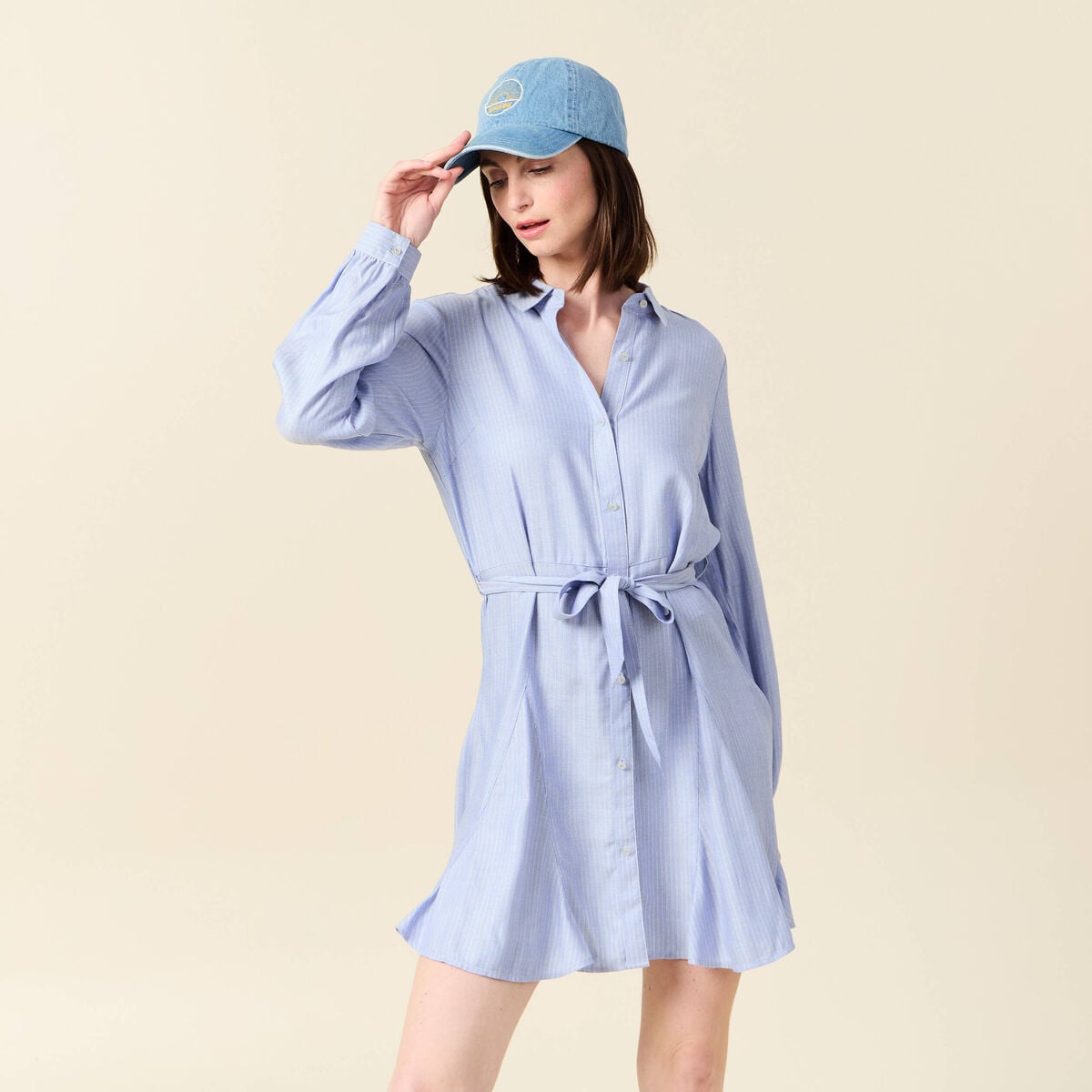 Robe patineuse courte manches longues bleu femme
