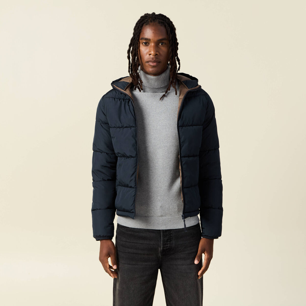 Doudoune &agrave; capuche bleu marine homme