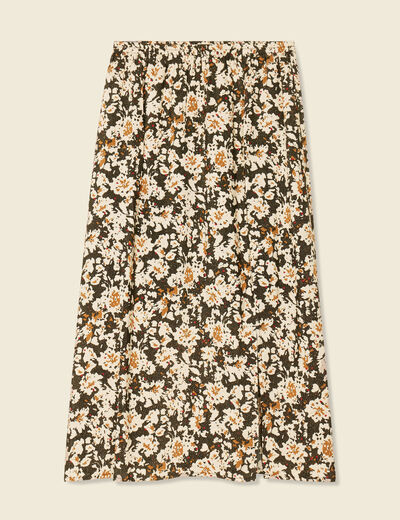 Jupe midi droite fendue noir femme
