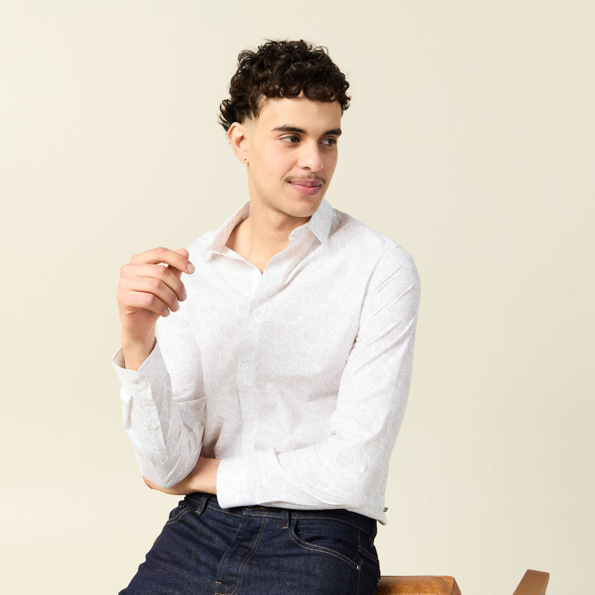 Chemise en coton manches longues blanc homme