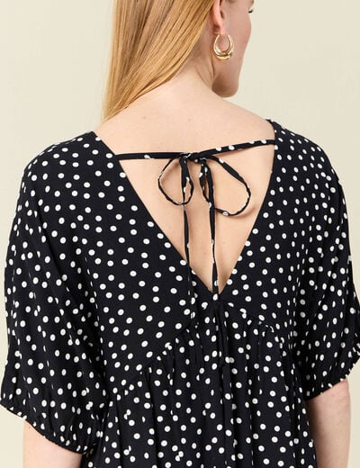 Robe évasée fluide col en V noir femme