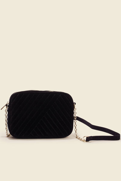 Sac velours en bandoulière noir femme