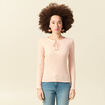 T-shirt cintr&eacute; manches longues col rond rose champagne femme