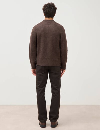 Pull droit manches longues marron fonc&eacute; homme