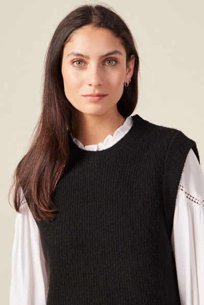 Pull sans manches noir femme