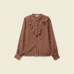 Chemise &agrave; volants manches longues marron fonc&eacute; femme