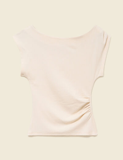 T-shirt col b&eacute;nitier manches courtes ivoire femme