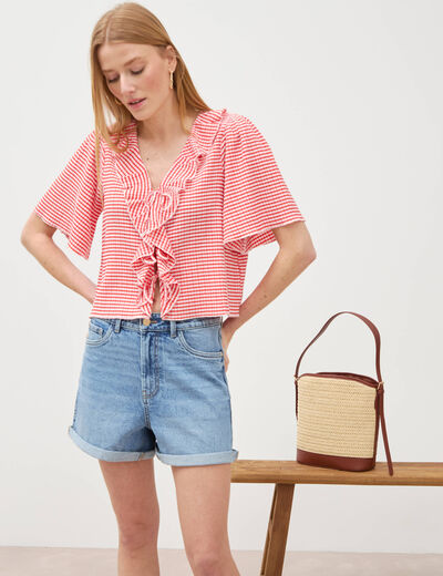 Short mom taille haute en jean denim used femme