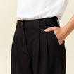 Pantalon large taille haute fluide noir femme