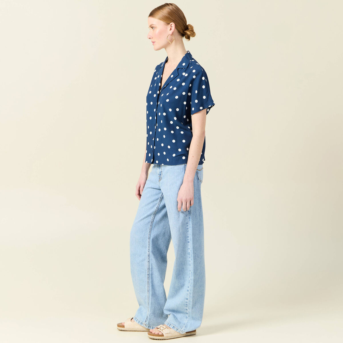 Chemise manches courtes bleu marine femme
