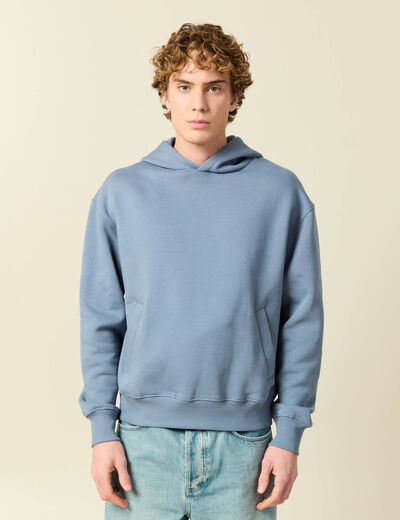 Sweat &agrave; capuche manches longues bleu gris homme