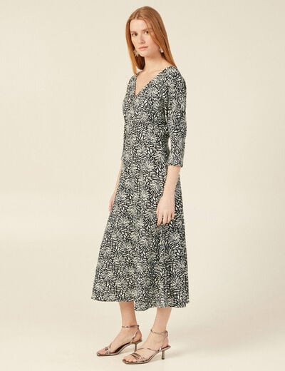 Robe midi droite manches 3/4 noir femme