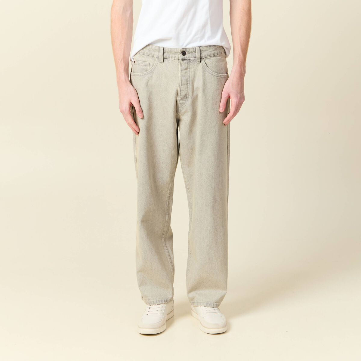 Jeans large 5 poches longueur 32 denim beige homme