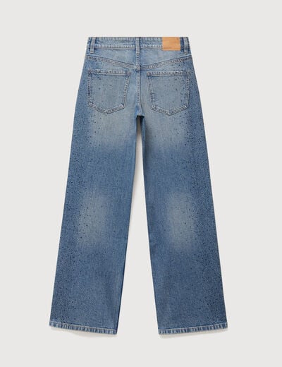 Jeans wide leg strass taille standard bleu femme