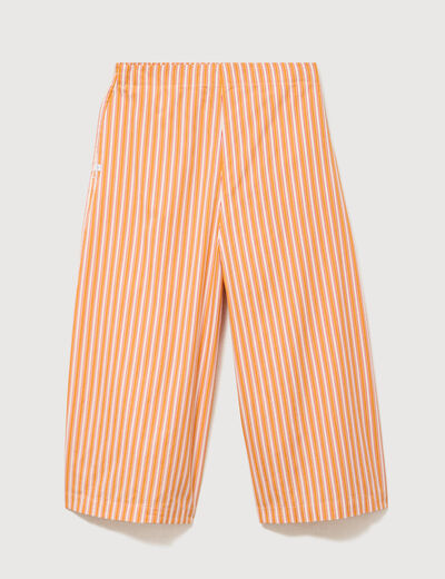 Pantalon large taille haute 3/4 en coton orange abricot femme