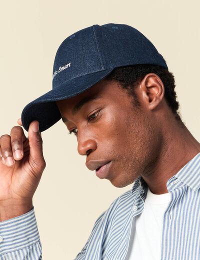 Casquette en jeans coton bleu fonc&eacute; homme