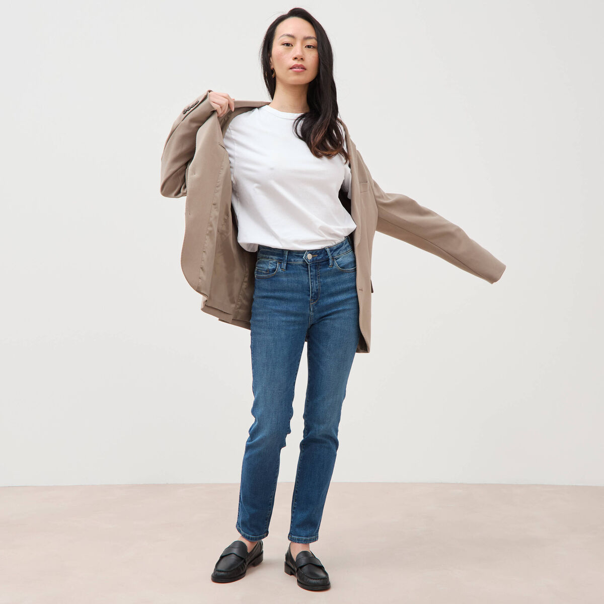 Jeans slim taille haute 7/8&egrave;me denim stone femme