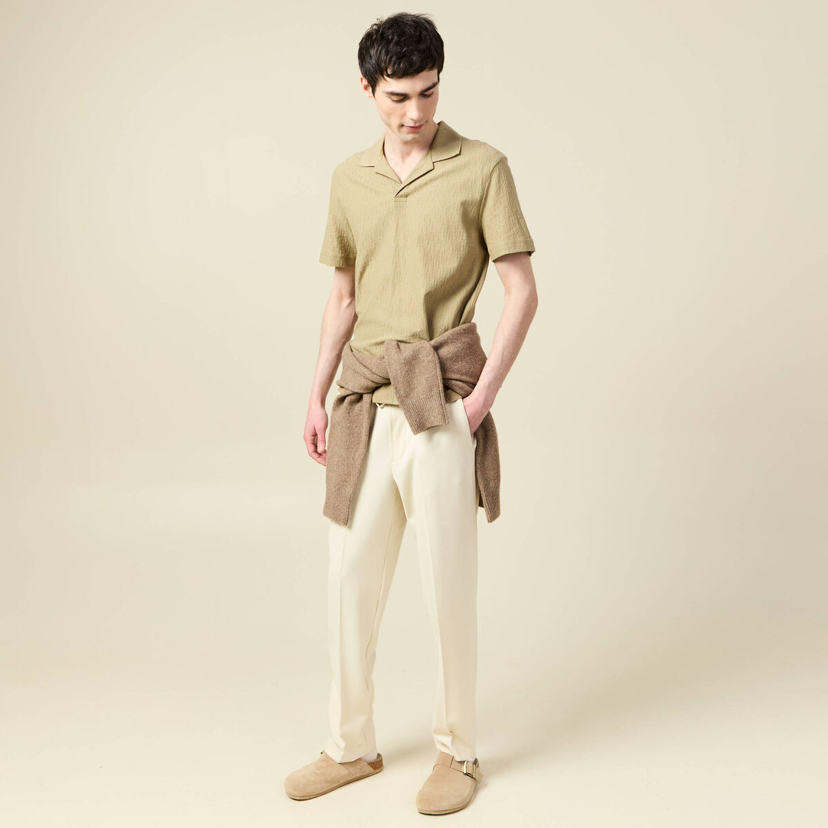 Polo manches courtes vert olive homme