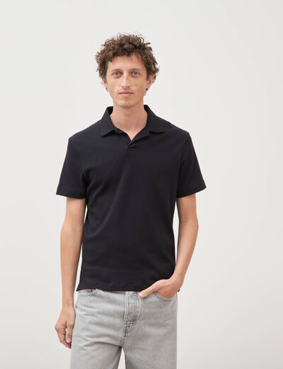Polo ample col cubain manches courtes noir homme