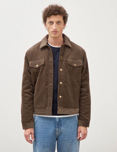 Blouson droit en velours manches longues taupe homme