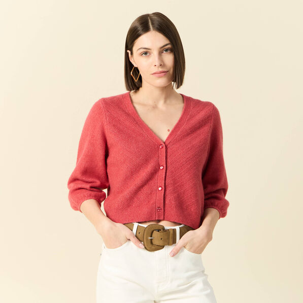 Gilet manches 3/4 rose framboise femme