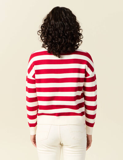 Pull manches longues col polo ecru femme