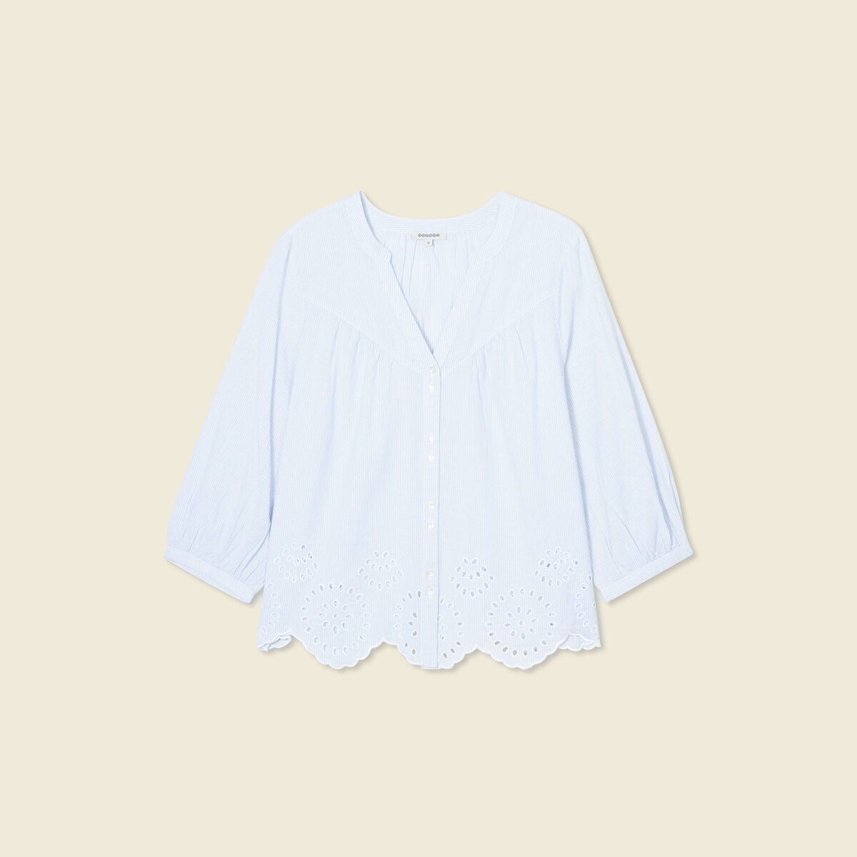 Chemise manches 3/4 brodée blanc femme