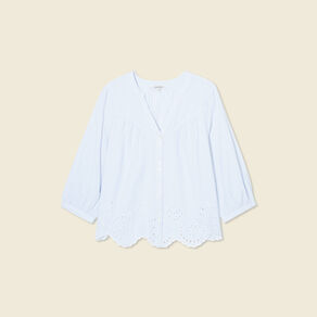 chemise manches 34 brodee blanc femme Chemise manches 3/4 brodée blanc femme