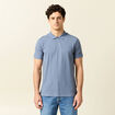 Polo cintr&eacute; en coton manches courtes bleu fonc&eacute; homme