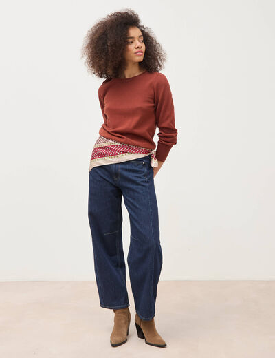 Pull manches longues marron cognac femme