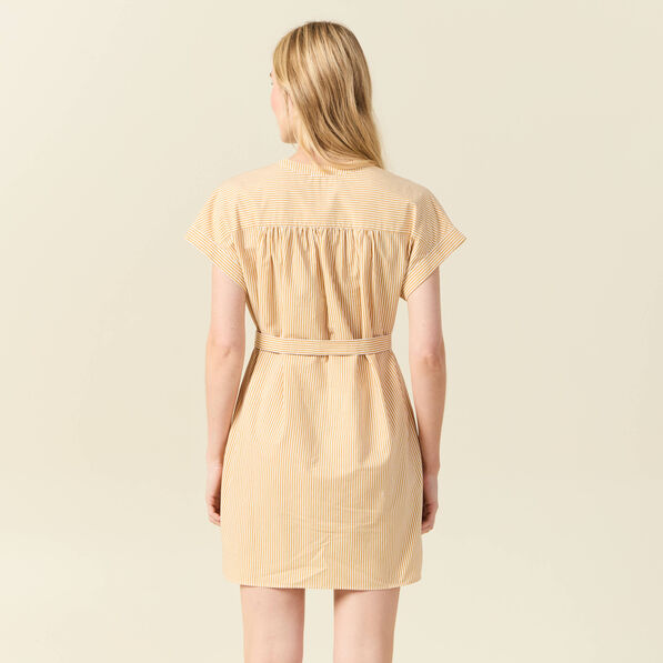 Robe droite ceinturée jaune femme