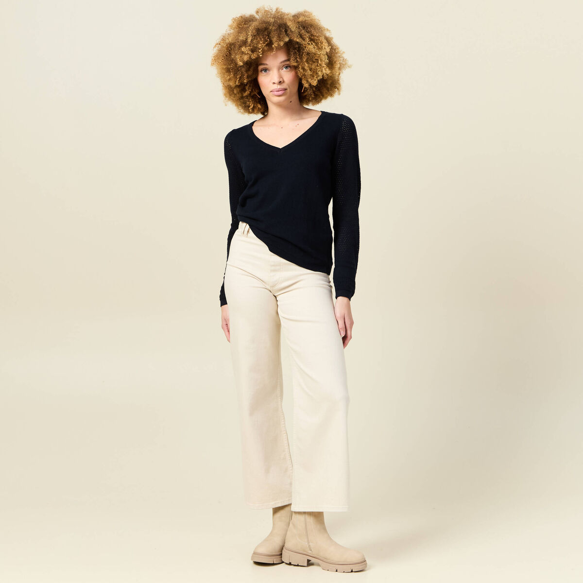 Pull à manches longues bleu marine femme