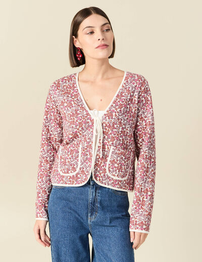 Cardigan droit court manches longues orange corail femme