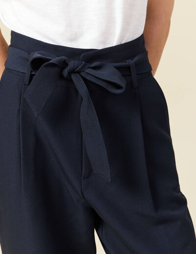 Pantalon carotte taille haute bleu marine femme
