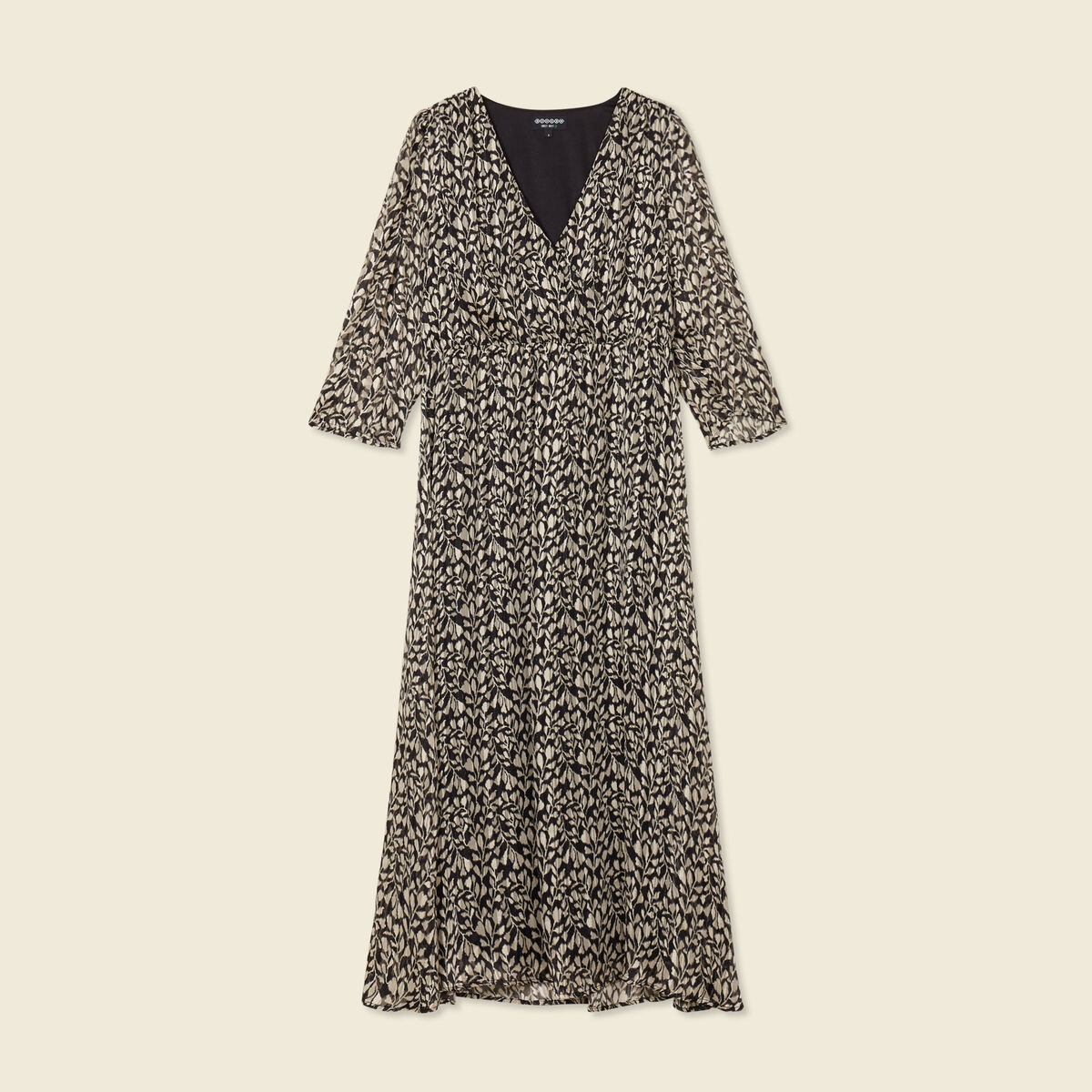 Robe longue évasée manches 3/4 noir femme