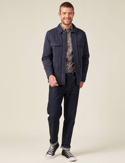 Chemise cintr&eacute;e en coton manches longues bleu marine homme