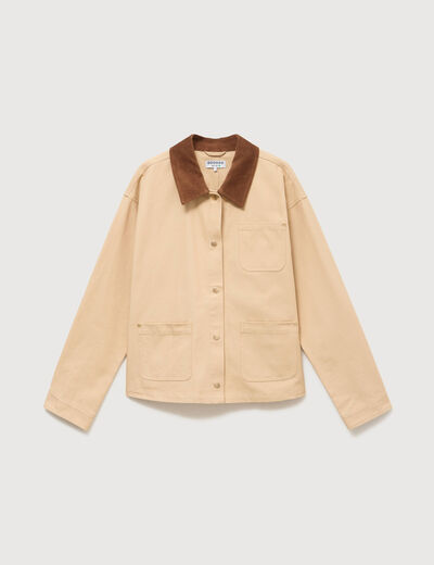 Veste manches longues col classique taupe femme