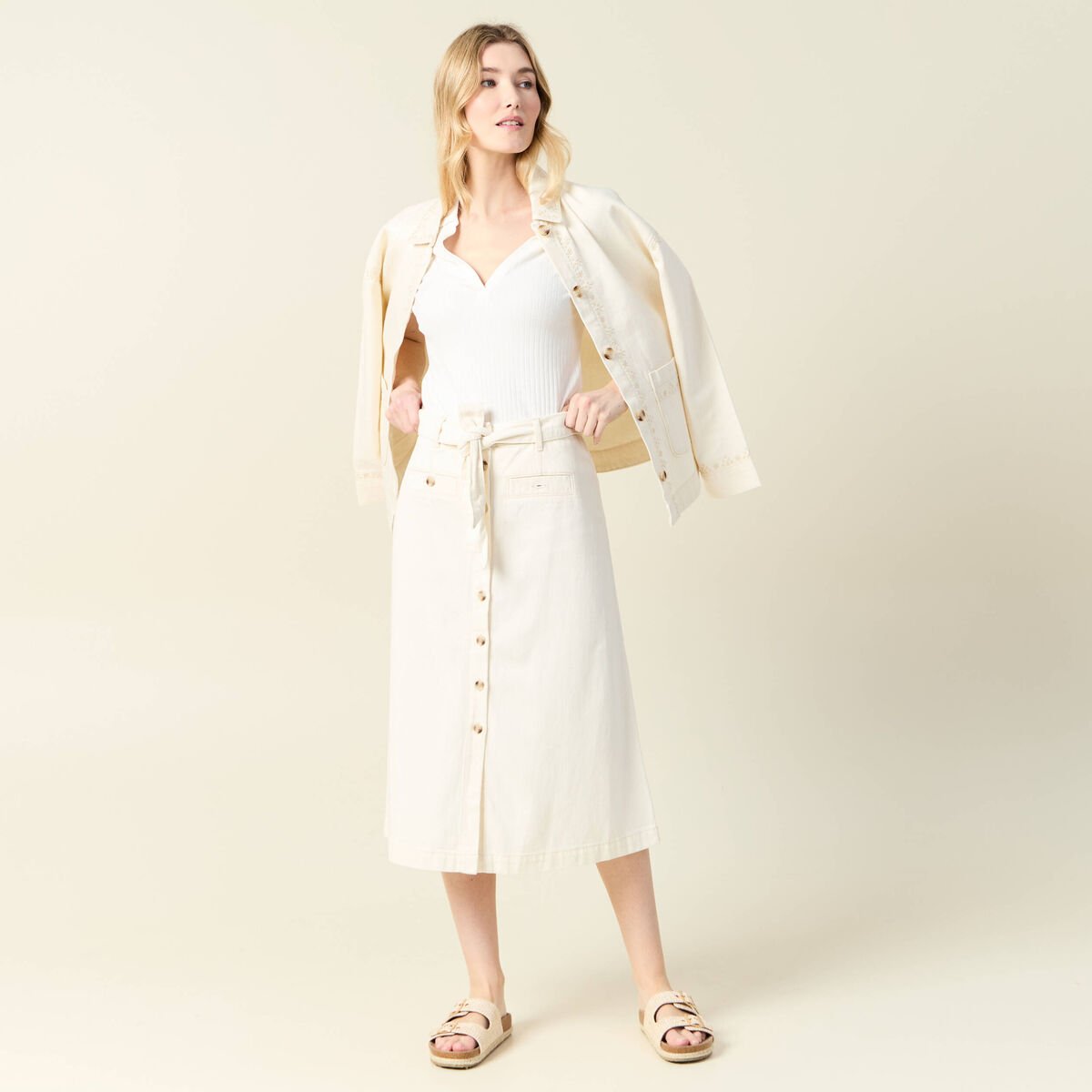 Polo manches courtes ecru femme
