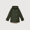 Caban oversize court &agrave; capuche vert olive femme