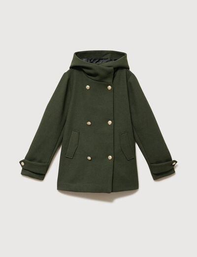 Caban oversize court &agrave; capuche vert olive femme