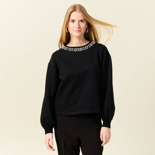 Sweat manches longues perles noir femme
