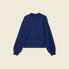 sweat manches longues col polo bleu fonce femme Sweat manches longues col polo bleu foncé femme