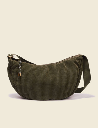 Sac demi-lune velours côtelé taupe femme